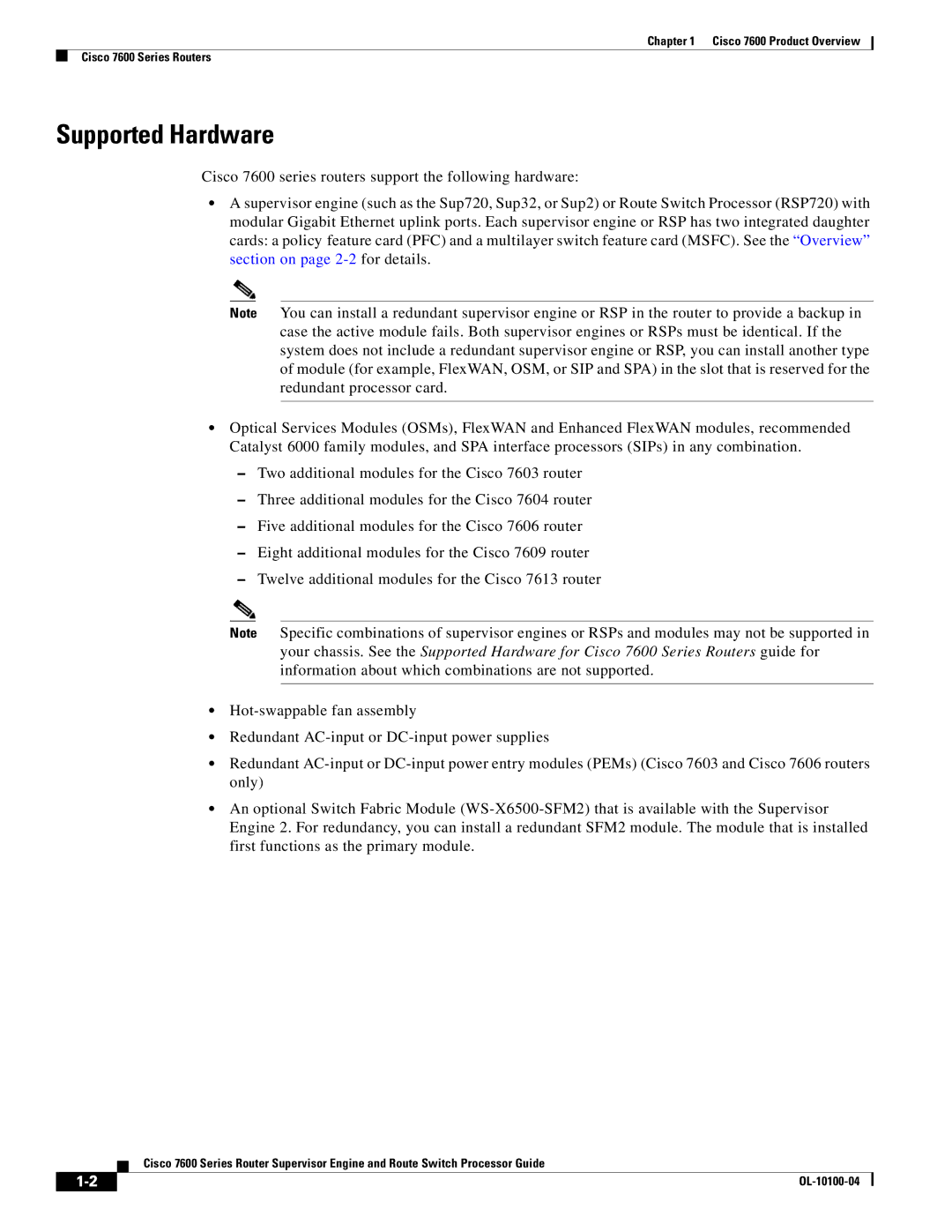 Cisco Systems 7600 manual Supported Hardware 