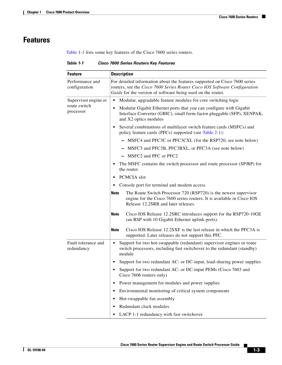 Cisco Systems 7600 manual Features, Feature Description 