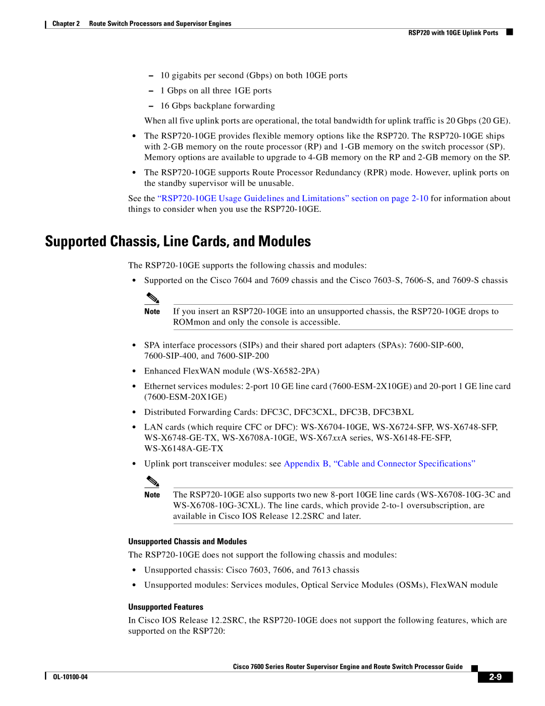 Cisco Systems 7600 manual Unsupported Chassis and Modules, Unsupported Features 