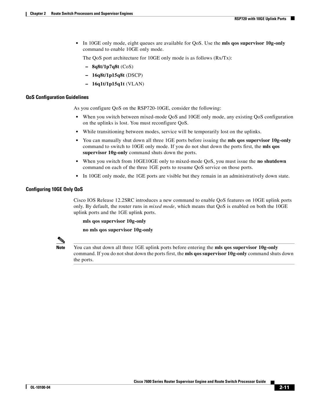 Cisco Systems 7600 manual QoS Configuration Guidelines 