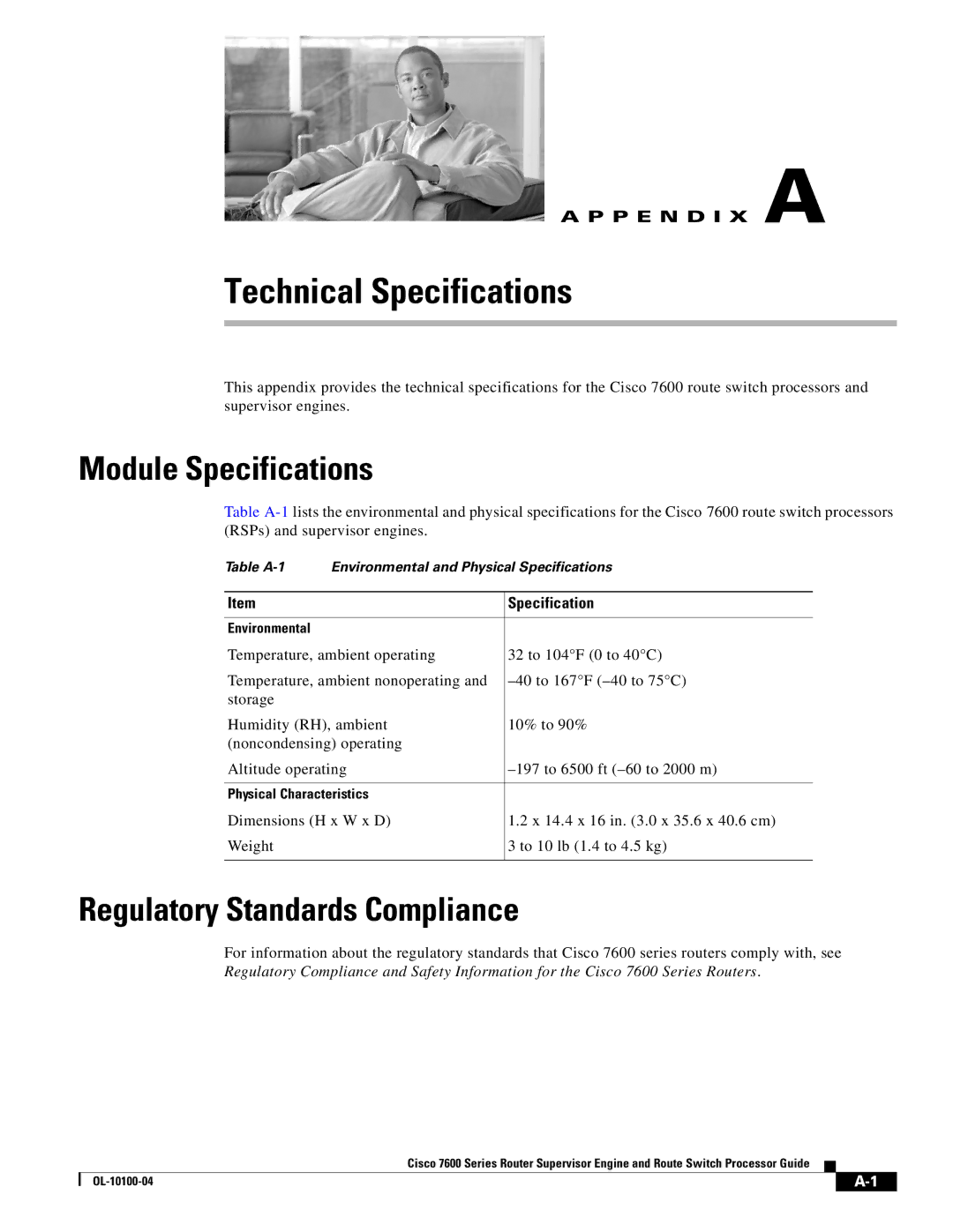 Cisco Systems 7600 manual Module Specifications, Regulatory Standards Compliance 