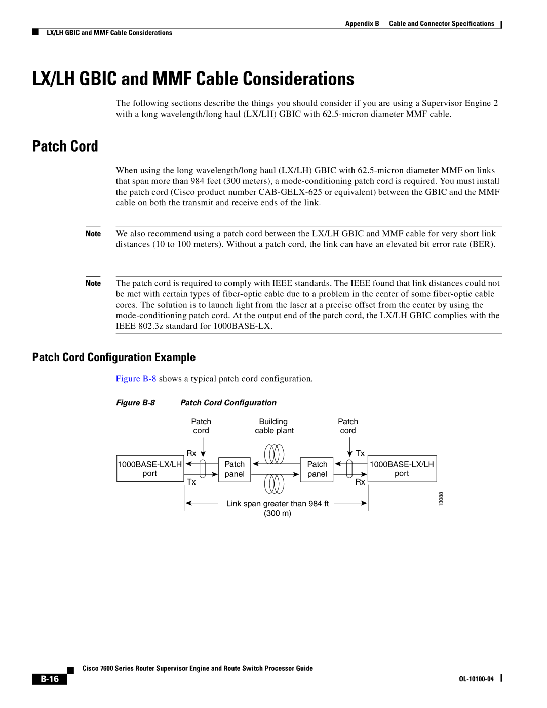 Cisco Systems 7600 manual LX/LH Gbic and MMF Cable Considerations, Patch Cord 