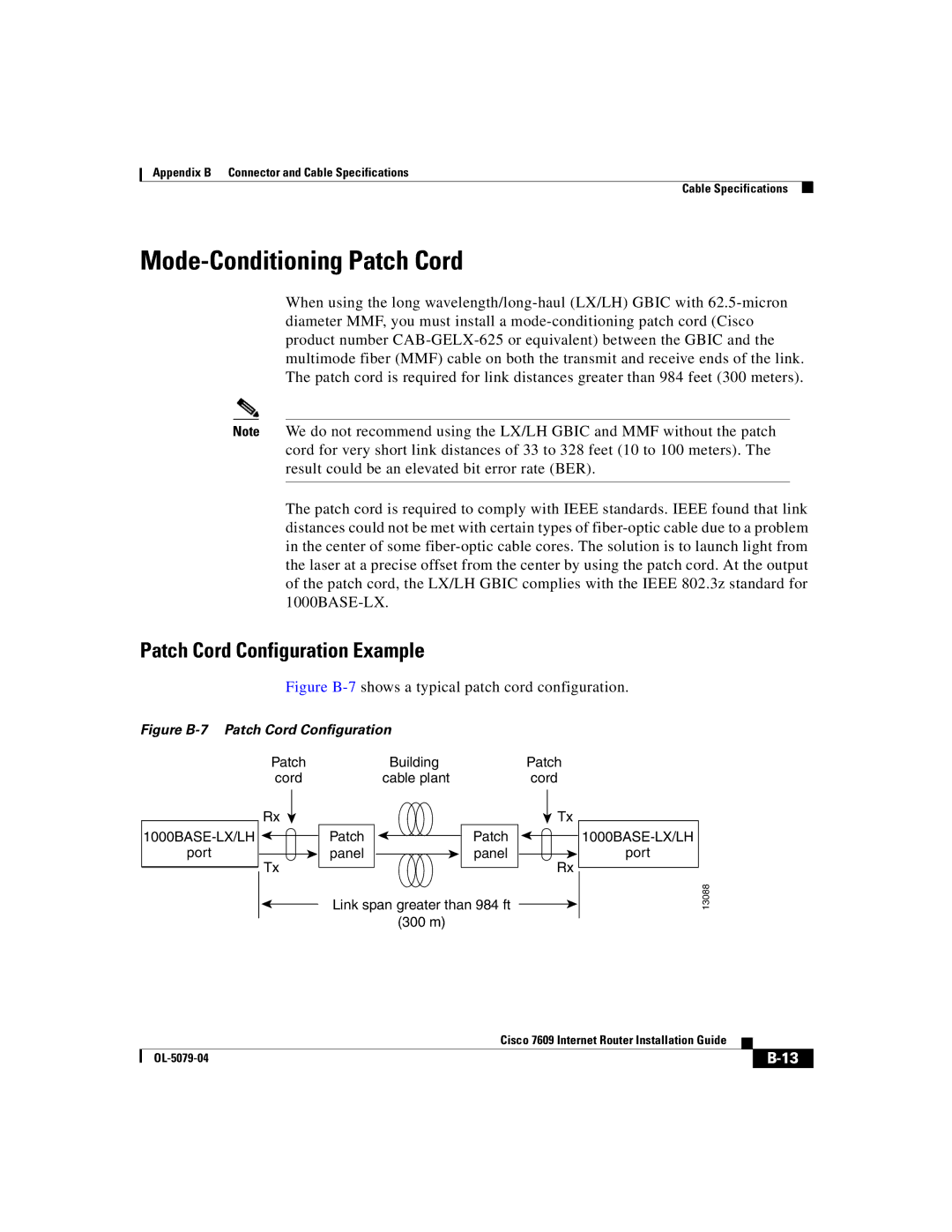 Cisco Systems 7609 manual Mode-Conditioning Patch Cord, Patch Cord Configuration Example 