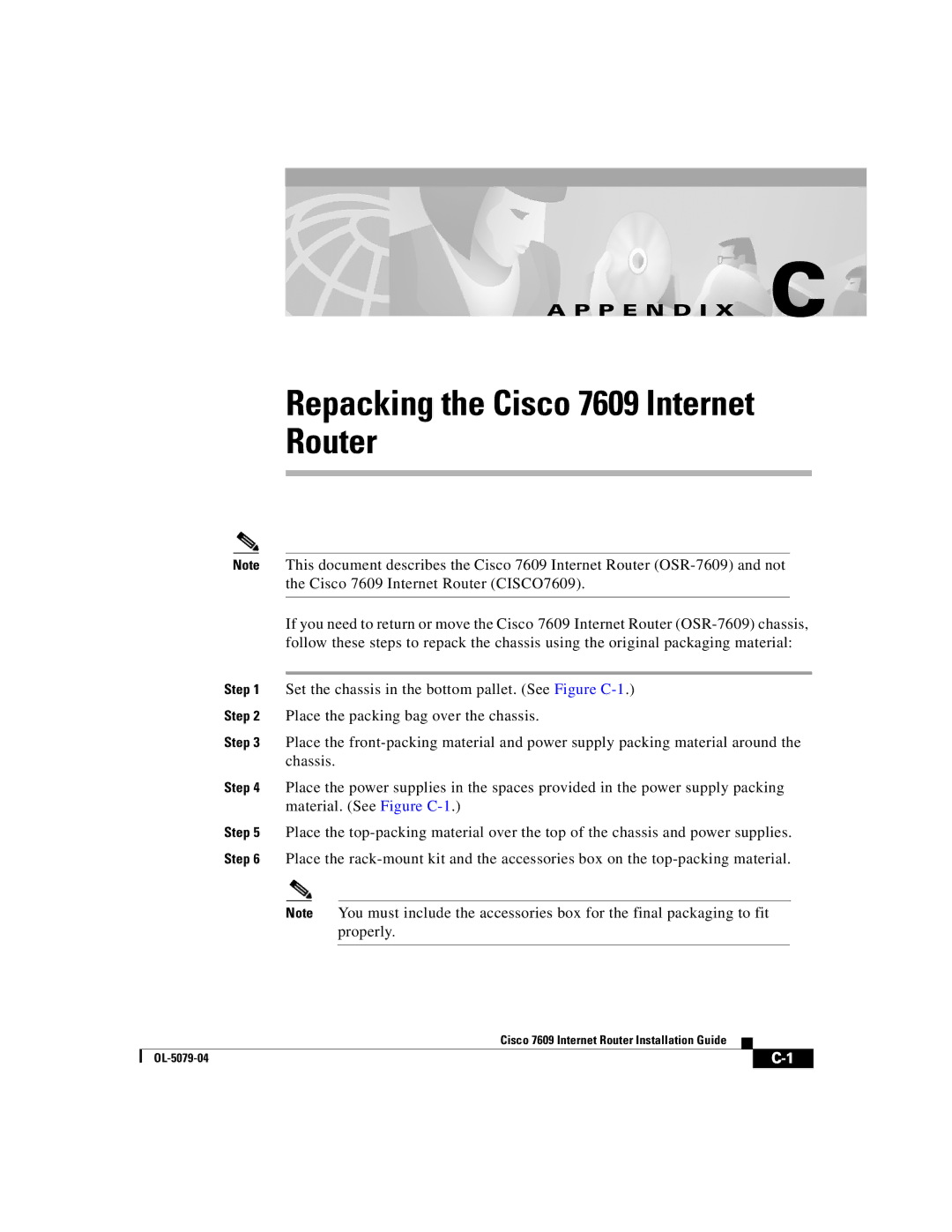 Cisco Systems manual Repacking the Cisco 7609 Internet Router 