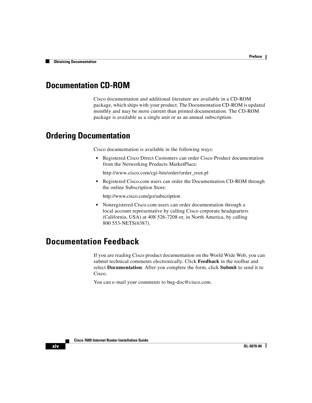 Cisco Systems 7609 manual Documentation CD-ROM, Ordering Documentation, Documentation Feedback 