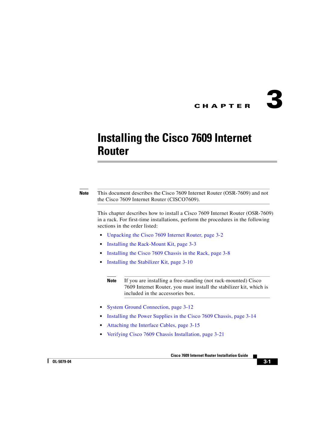 Cisco Systems manual Installing the Cisco 7609 Internet Router 