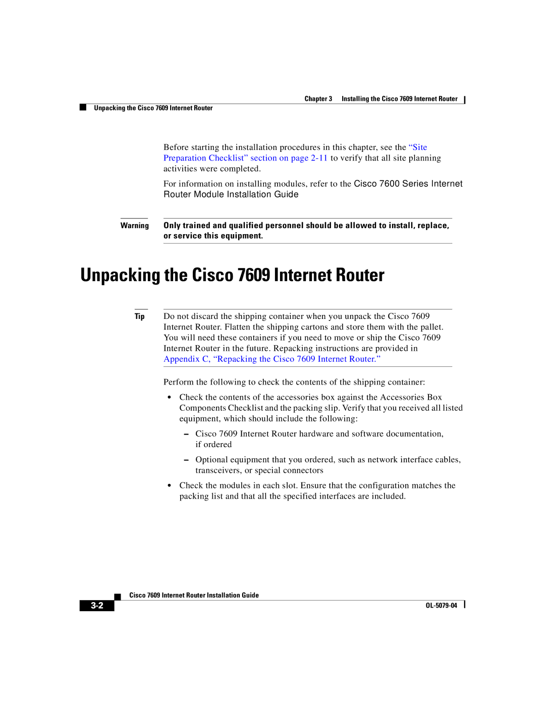 Cisco Systems manual Unpacking the Cisco 7609 Internet Router 