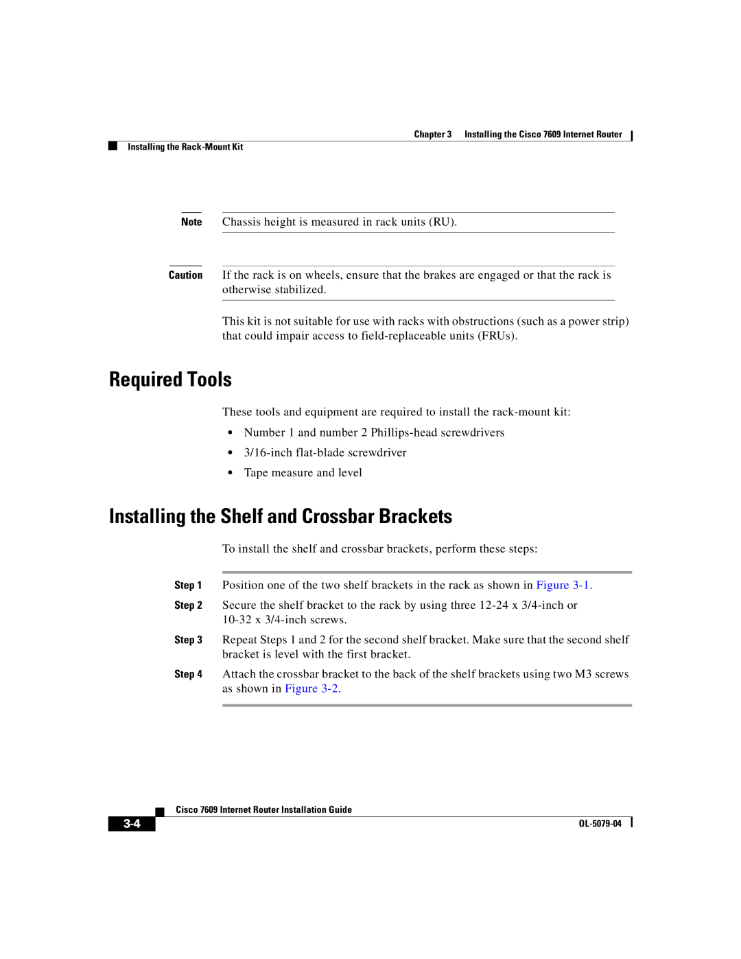 Cisco Systems 7609 manual Required Tools, Installing the Shelf and Crossbar Brackets 