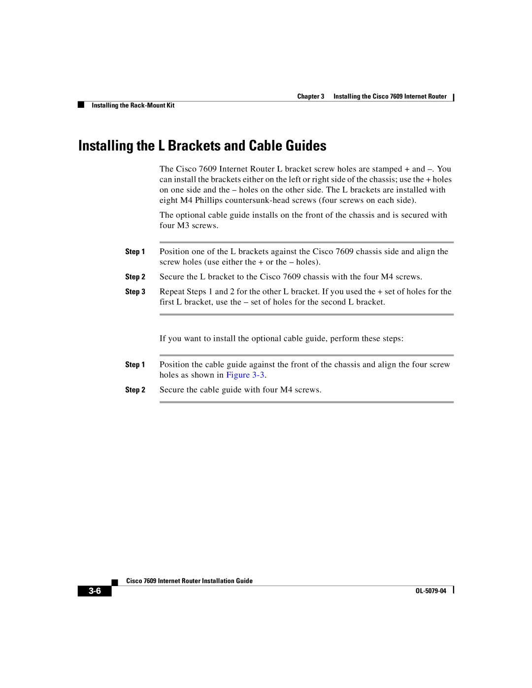 Cisco Systems 7609 manual Installing the L Brackets and Cable Guides 