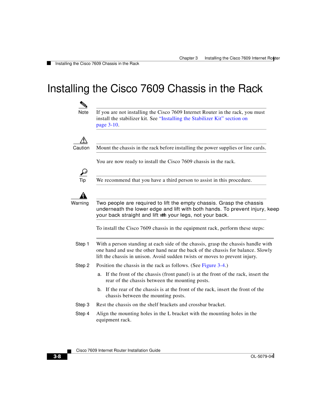 Cisco Systems manual Installing the Cisco 7609 Chassis in the Rack 