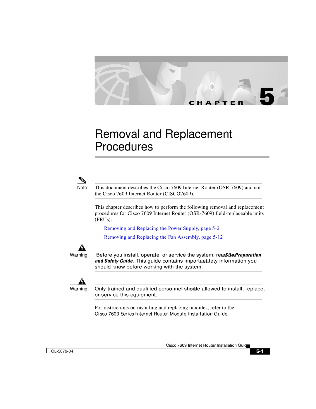 Cisco Systems 7609 manual Removal and Replacement Procedures 