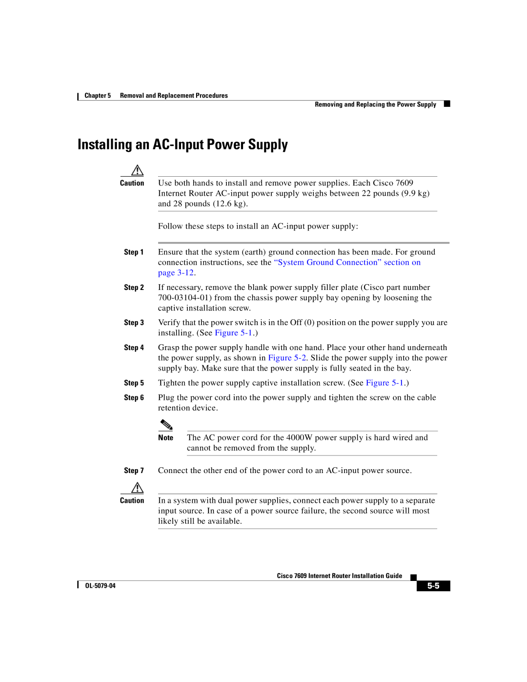 Cisco Systems 7609 manual Installing an AC-Input Power Supply 