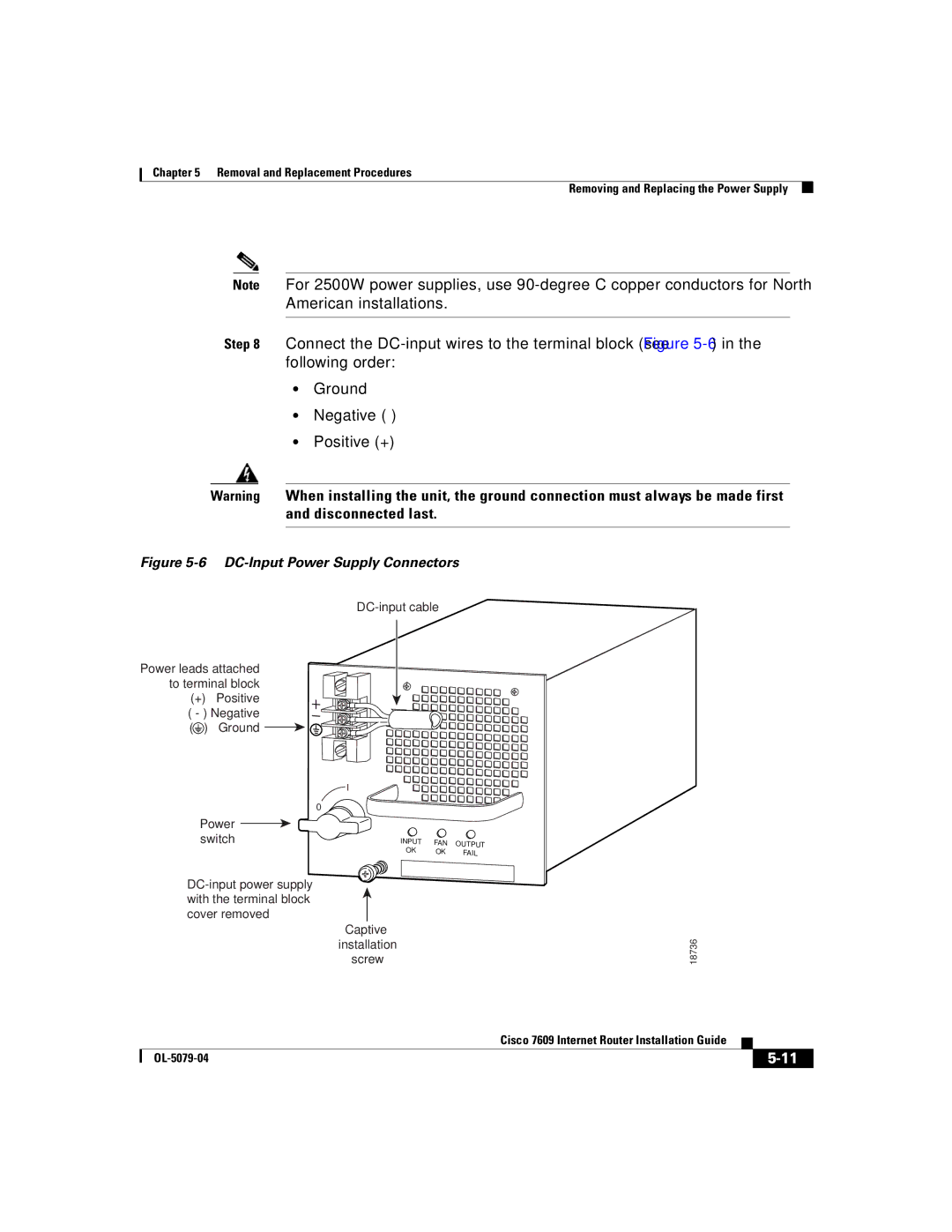 Cisco Systems 7609 manual DC-Input Power Supply Connectors 