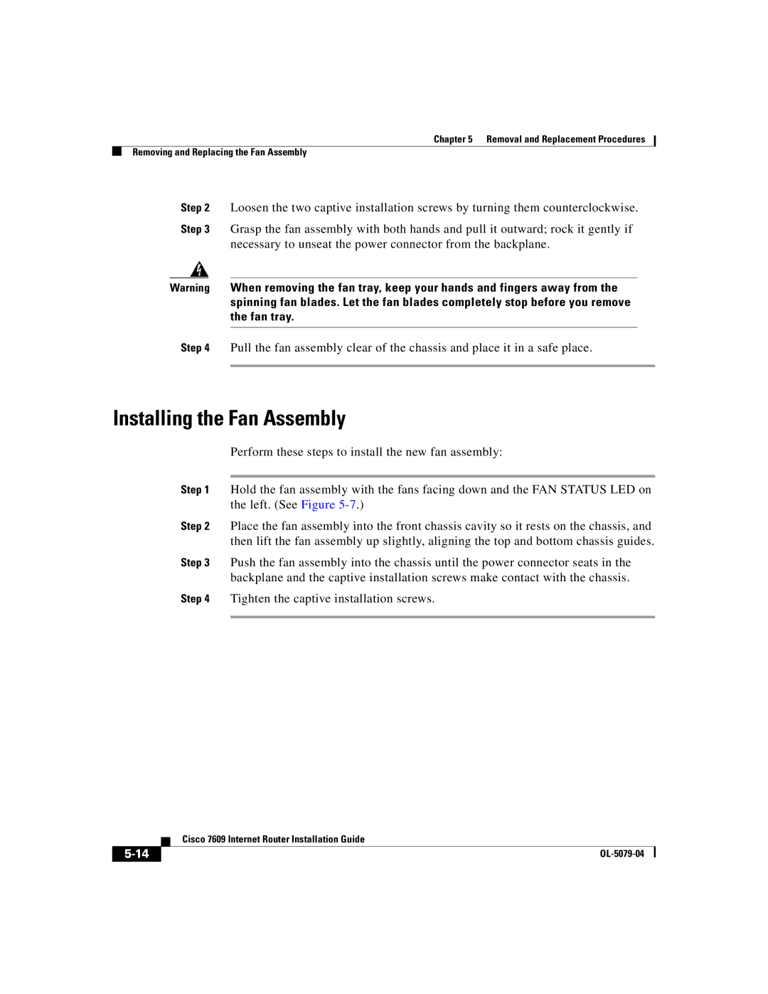 Cisco Systems 7609 manual Installing the Fan Assembly 