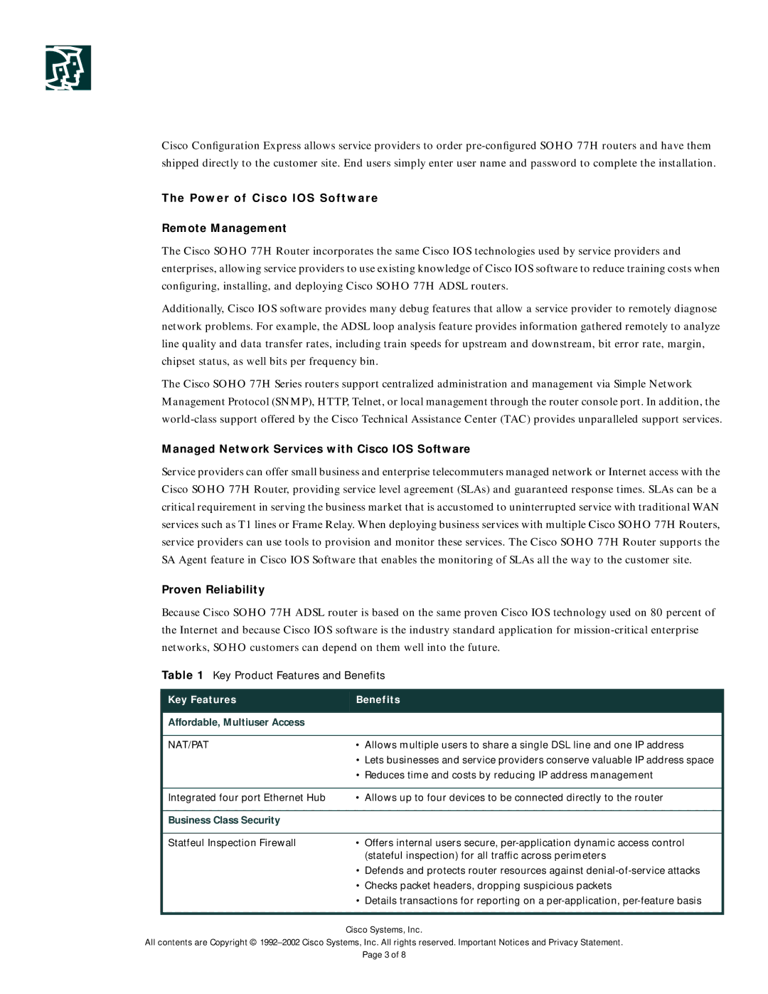 Cisco Systems 77H manual Power of Cisco IOS Software Remote Management, Managed Network Services with Cisco IOS Software 