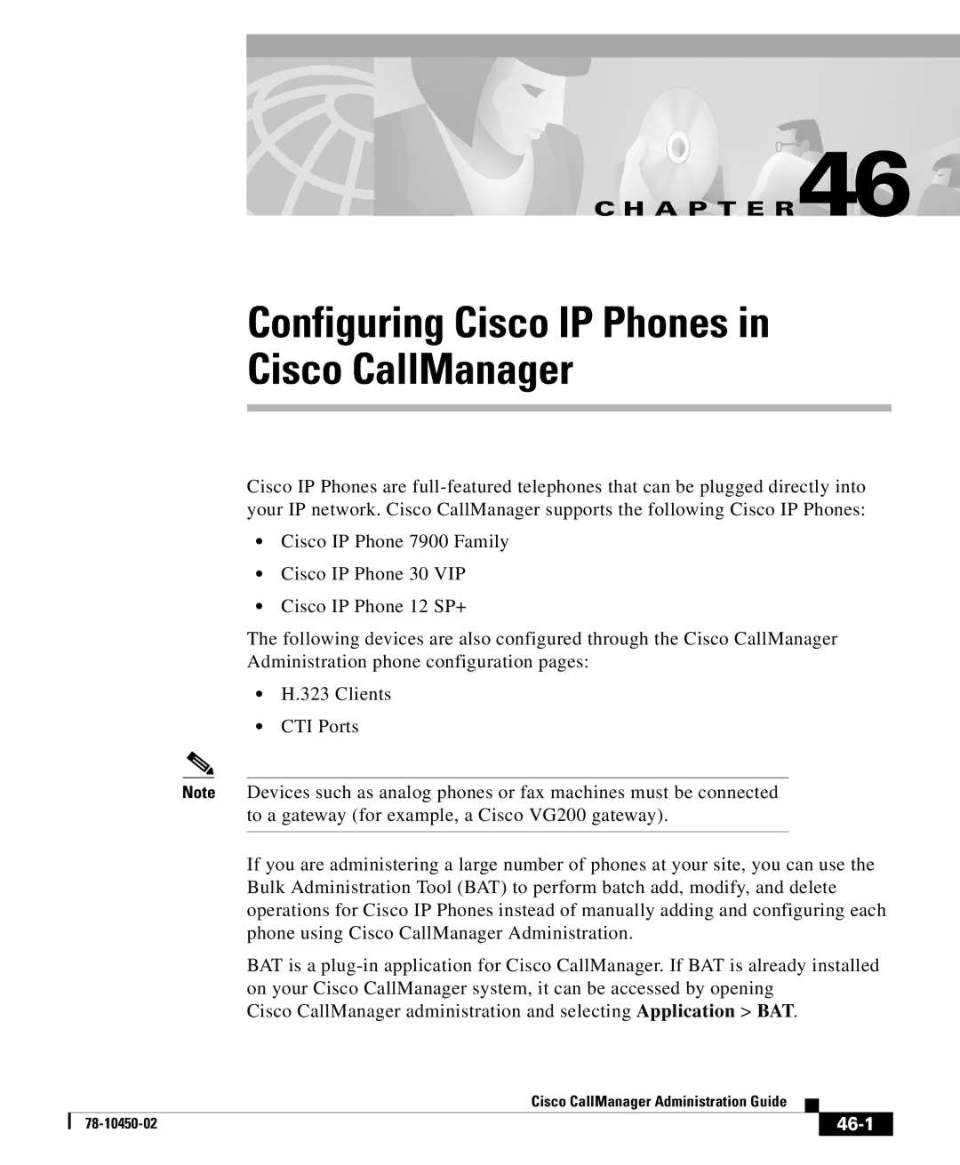 Cisco Systems 78-10450-02 manual Configuring Cisco IP Phones Cisco CallManager, 46-1 