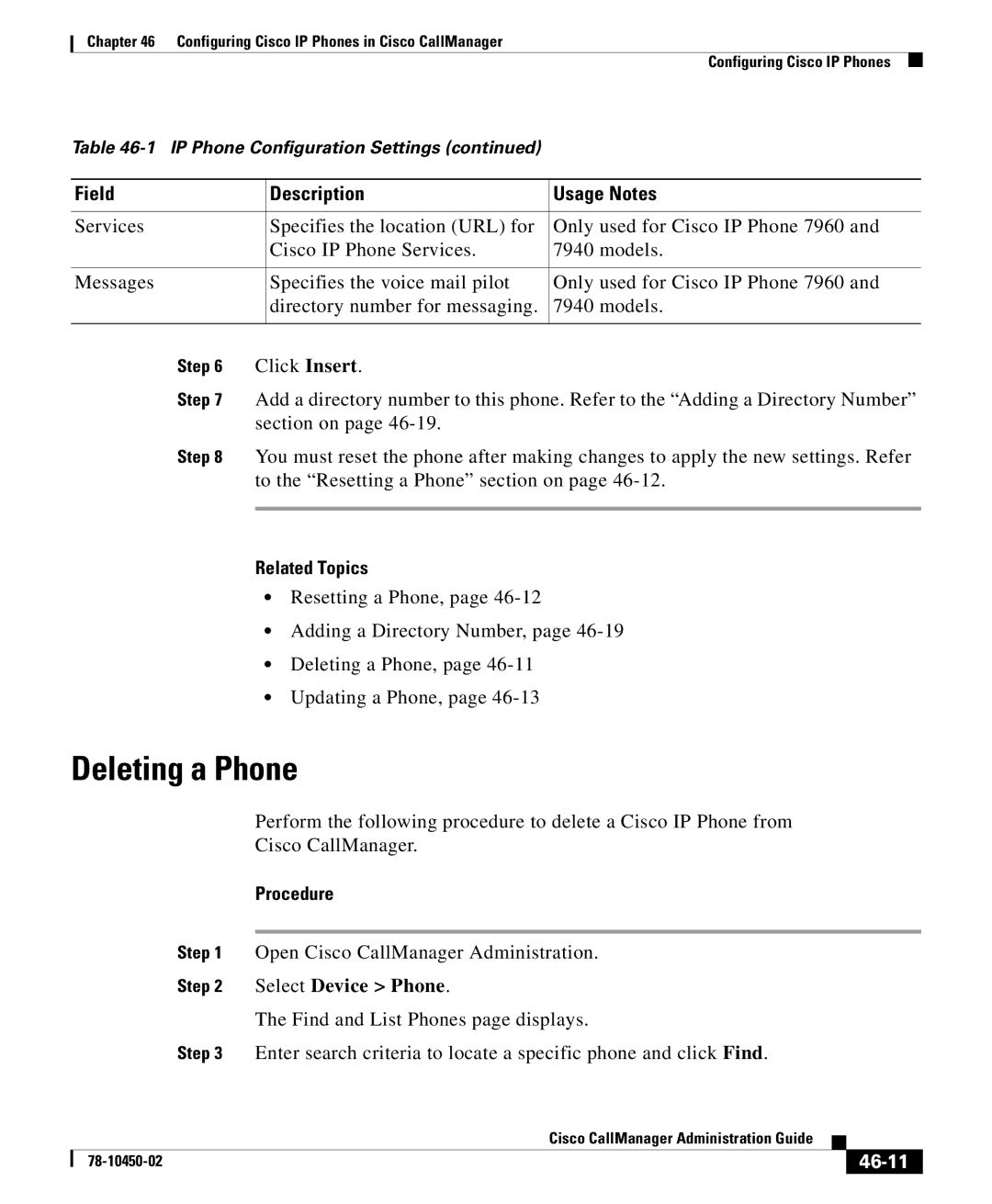 Cisco Systems 78-10450-02 manual Deleting a Phone, 46-11 