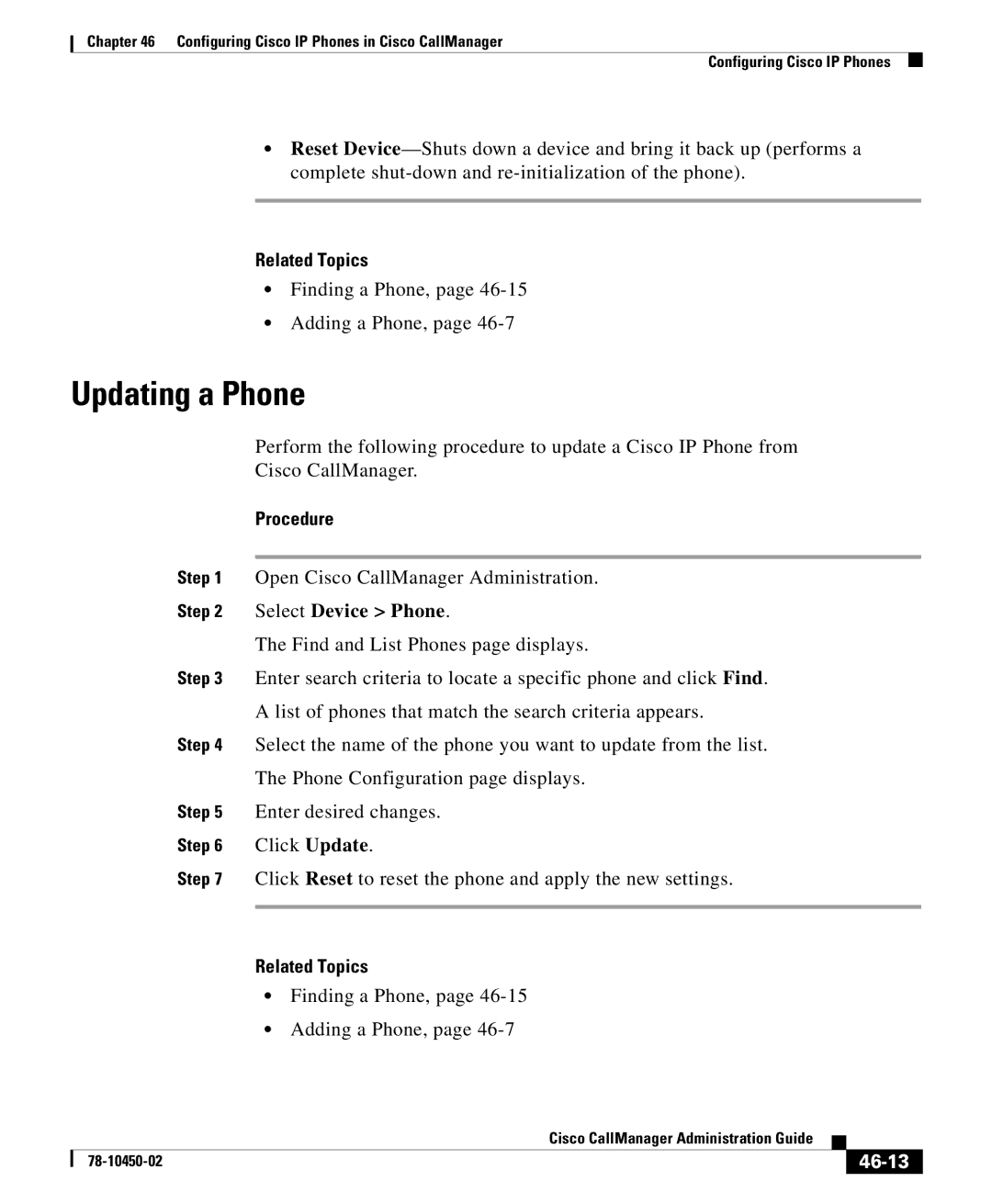 Cisco Systems 78-10450-02 manual Updating a Phone, 46-13 