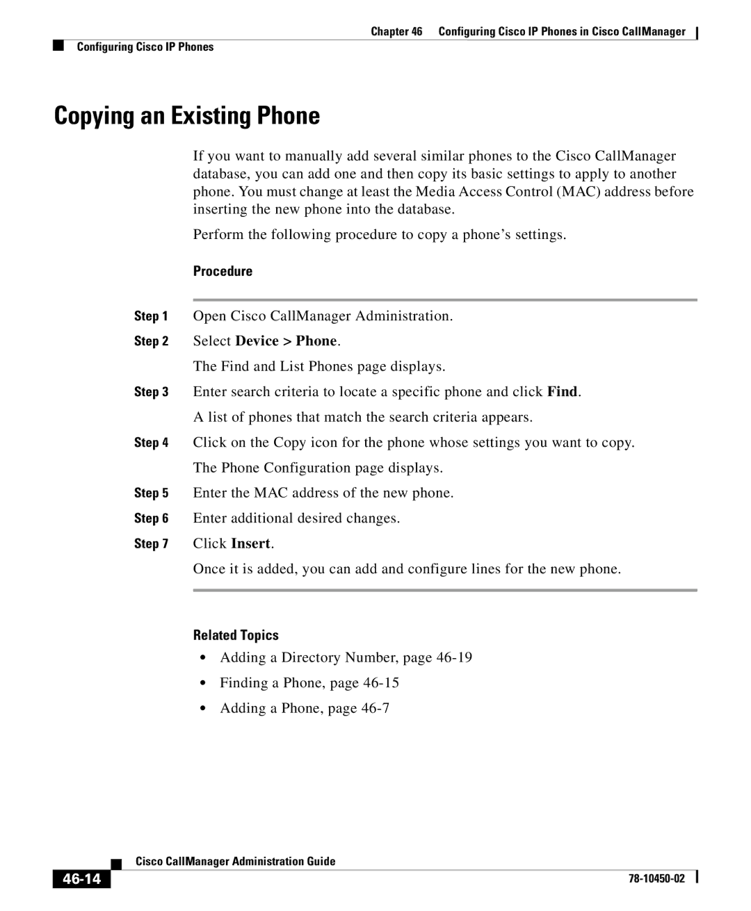 Cisco Systems 78-10450-02 manual Copying an Existing Phone, 46-14 