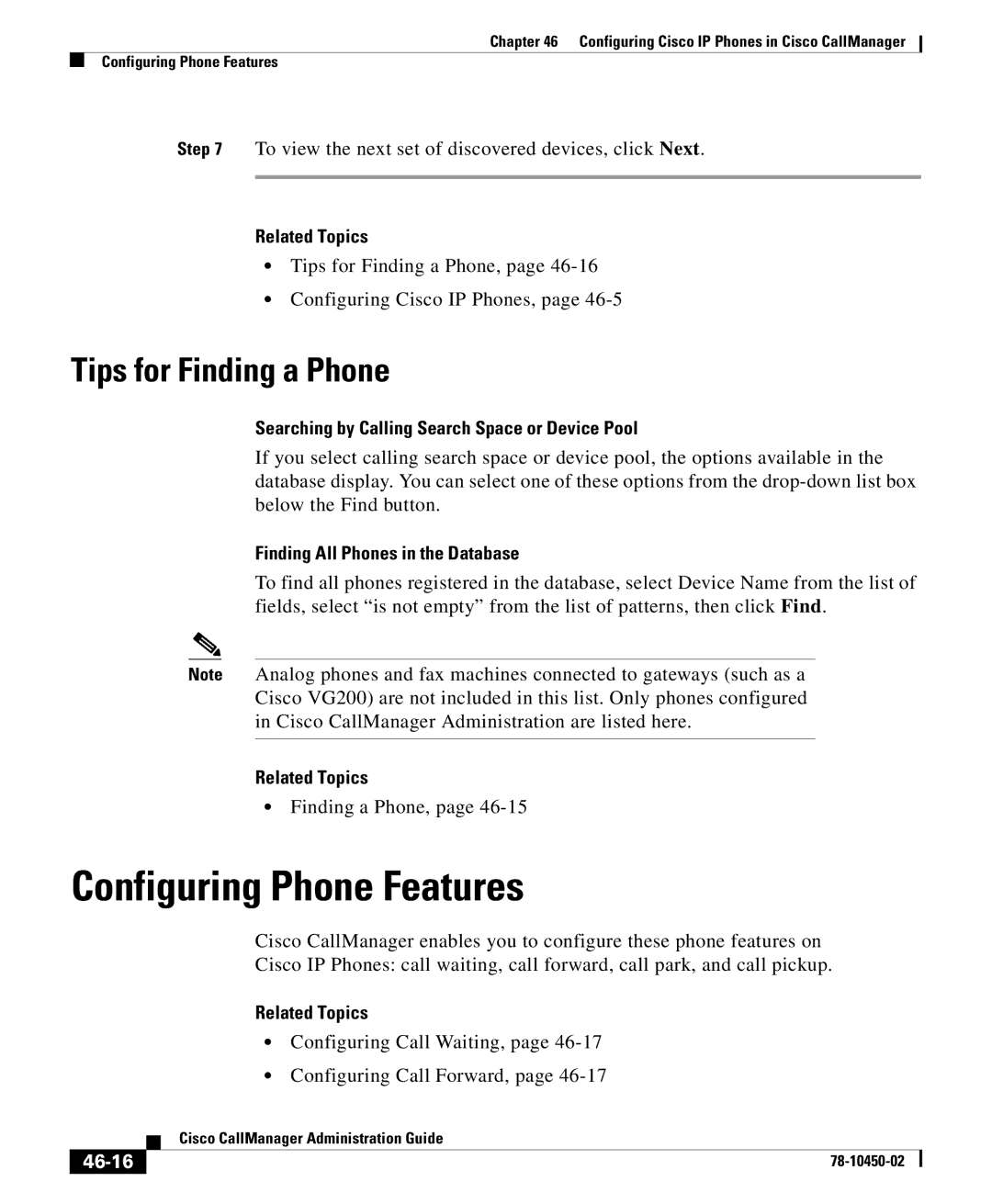 Cisco Systems 78-10450-02 Configuring Phone Features, Tips for Finding a Phone, Finding All Phones in the Database, 46-16 