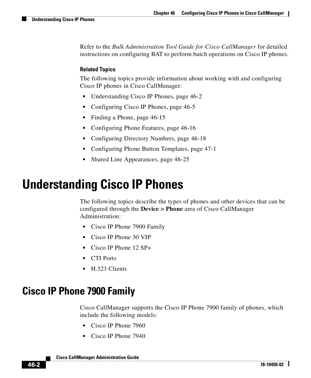 Cisco Systems 78-10450-02 manual Understanding Cisco IP Phones, Cisco IP Phone 7900 Family, Related Topics, 46-2 