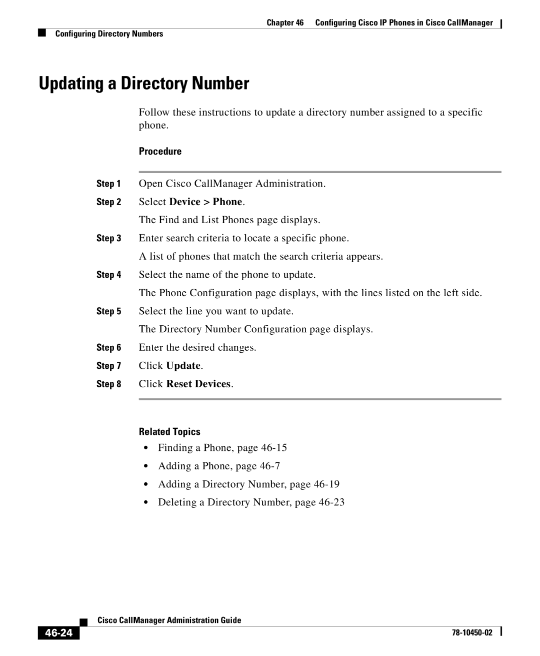 Cisco Systems 78-10450-02 manual Updating a Directory Number, 46-24 