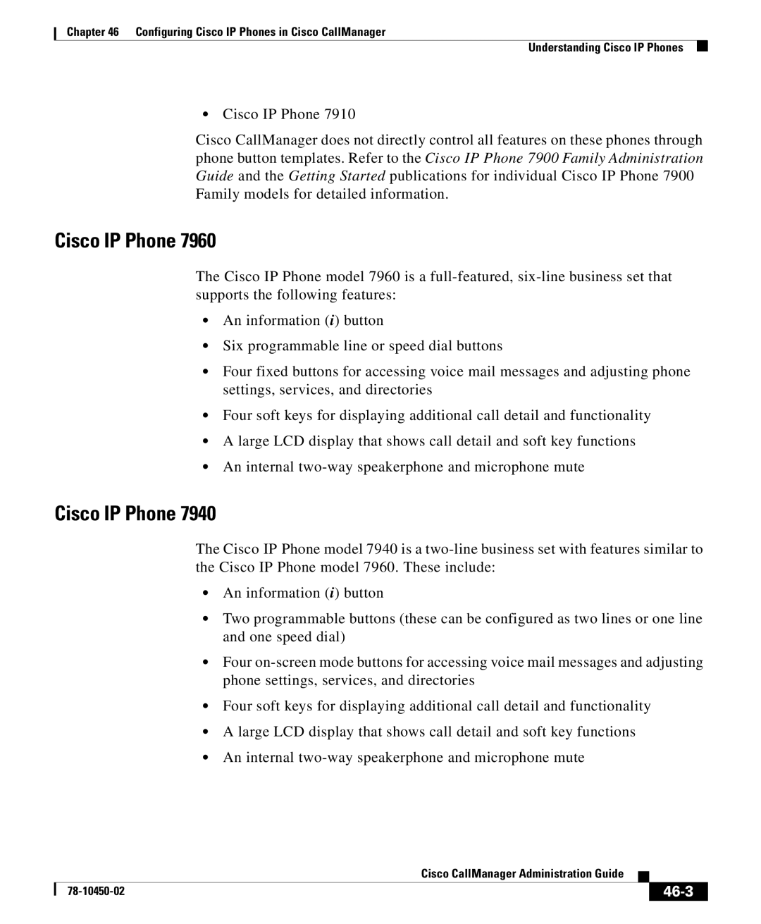 Cisco Systems 78-10450-02 manual Cisco IP Phone, 46-3 