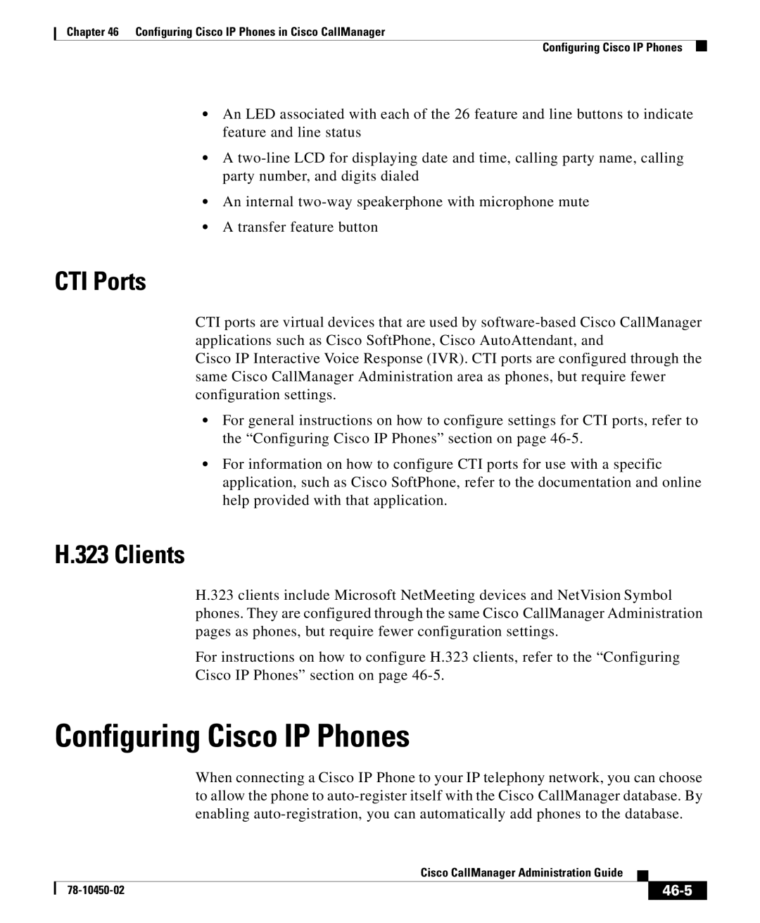 Cisco Systems 78-10450-02 manual Configuring Cisco IP Phones, CTI Ports, Clients, 46-5 