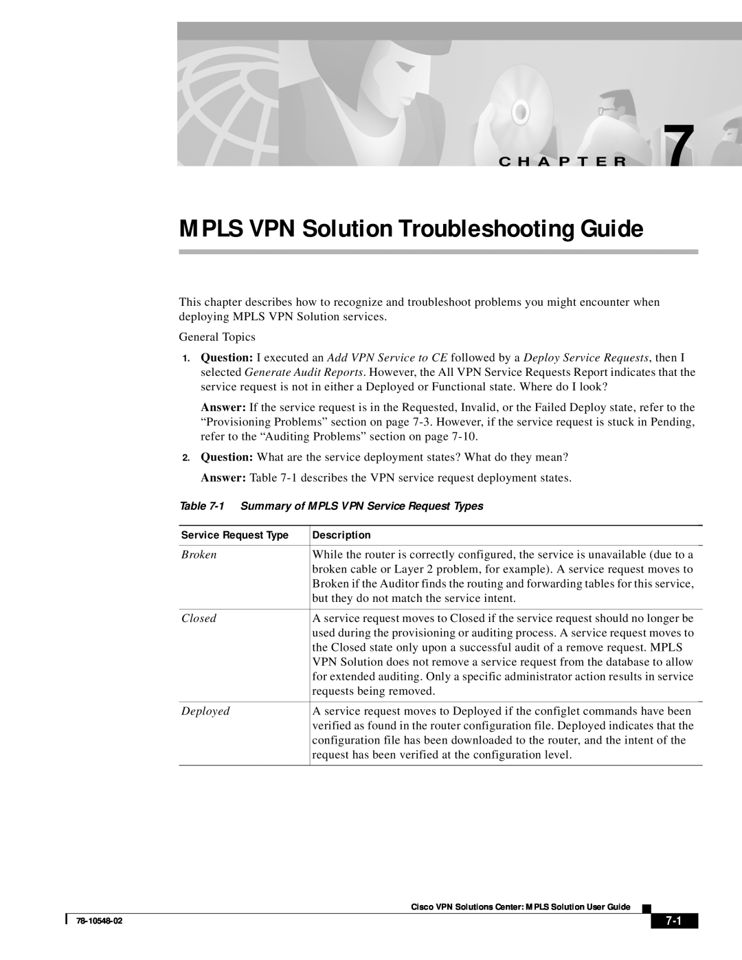 Cisco Systems 78-10548-02 manual Service Request Type, Description, MPLS VPN Solution Troubleshooting Guide, C H A P T E R 
