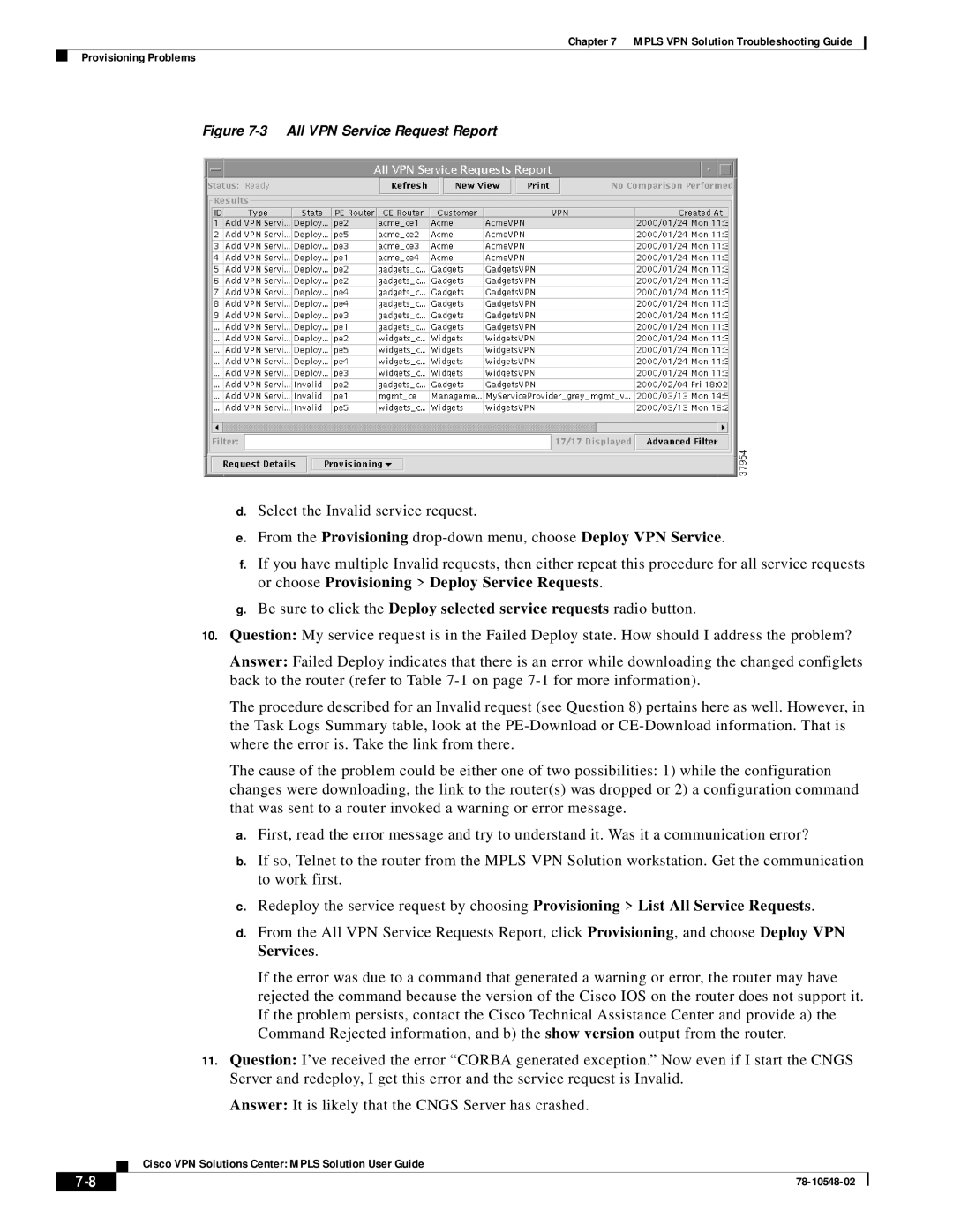 Cisco Systems 78-10548-02 manual All VPN Service Request Report 