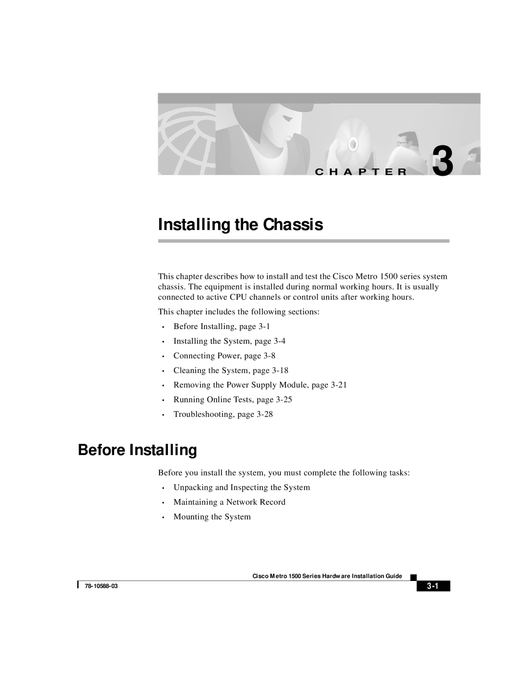 Cisco Systems 78-10588-03 manual Installing the Chassis, Before Installing 