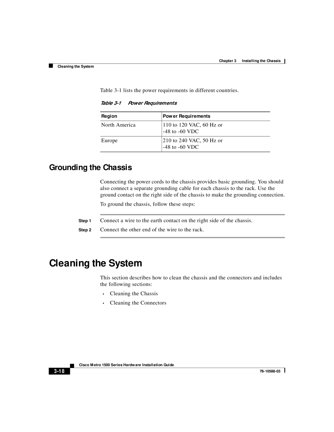 Cisco Systems 78-10588-03 manual Cleaning the System, Grounding the Chassis 