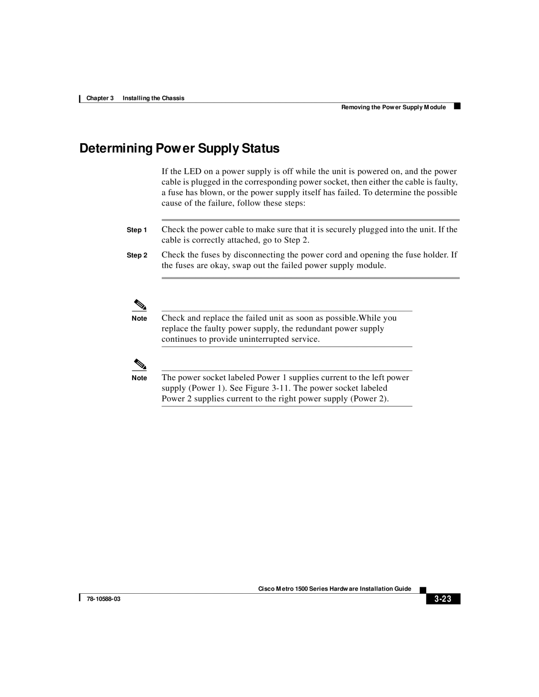 Cisco Systems 78-10588-03 manual Determining Power Supply Status 