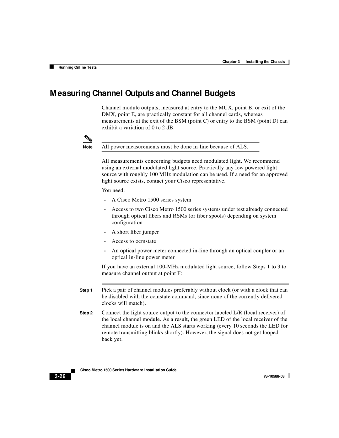 Cisco Systems 78-10588-03 manual Measuring Channel Outputs and Channel Budgets 