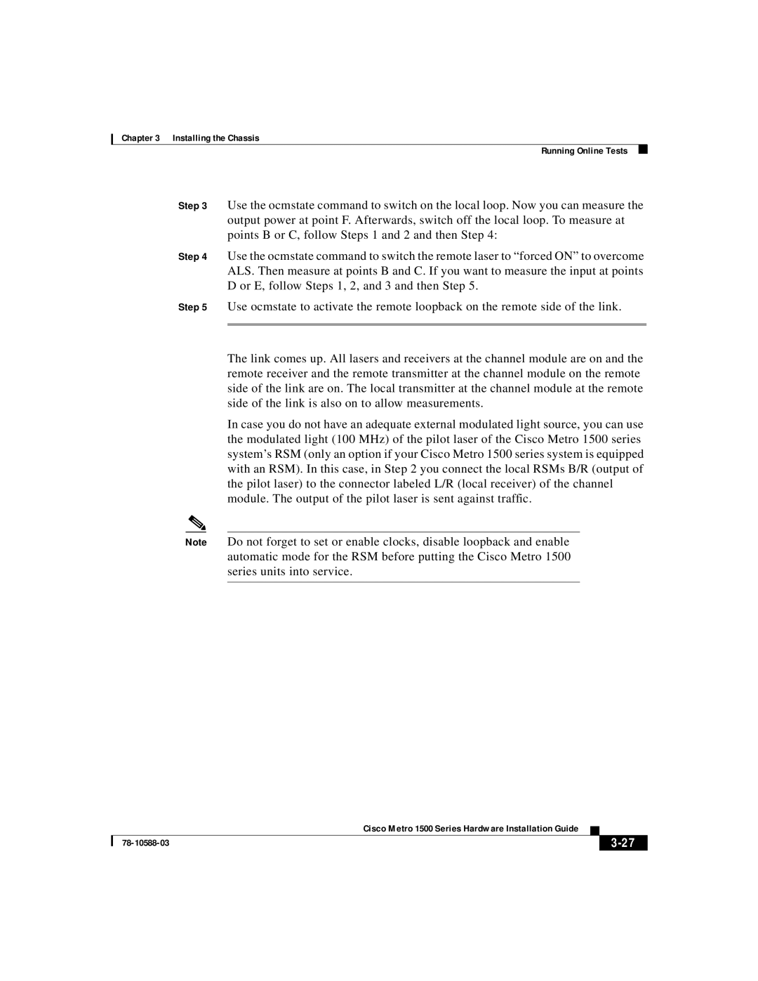 Cisco Systems 78-10588-03 manual Installing the Chassis Running Online Tests 