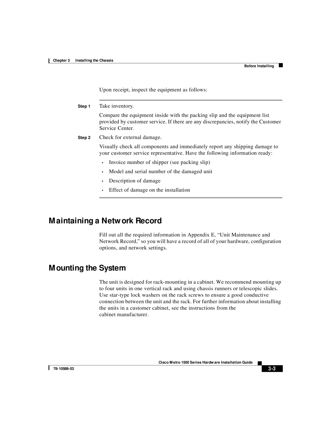 Cisco Systems 78-10588-03 manual Maintaining a Network Record, Mounting the System 