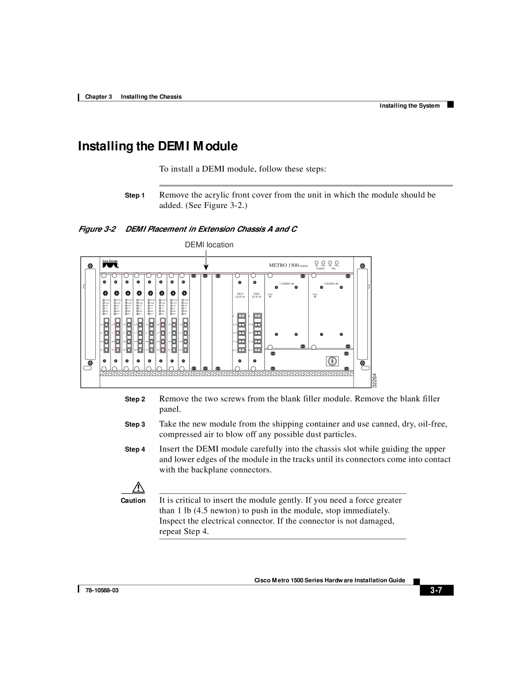 Cisco Systems 78-10588-03 manual Installing the Demi Module, Demi location 