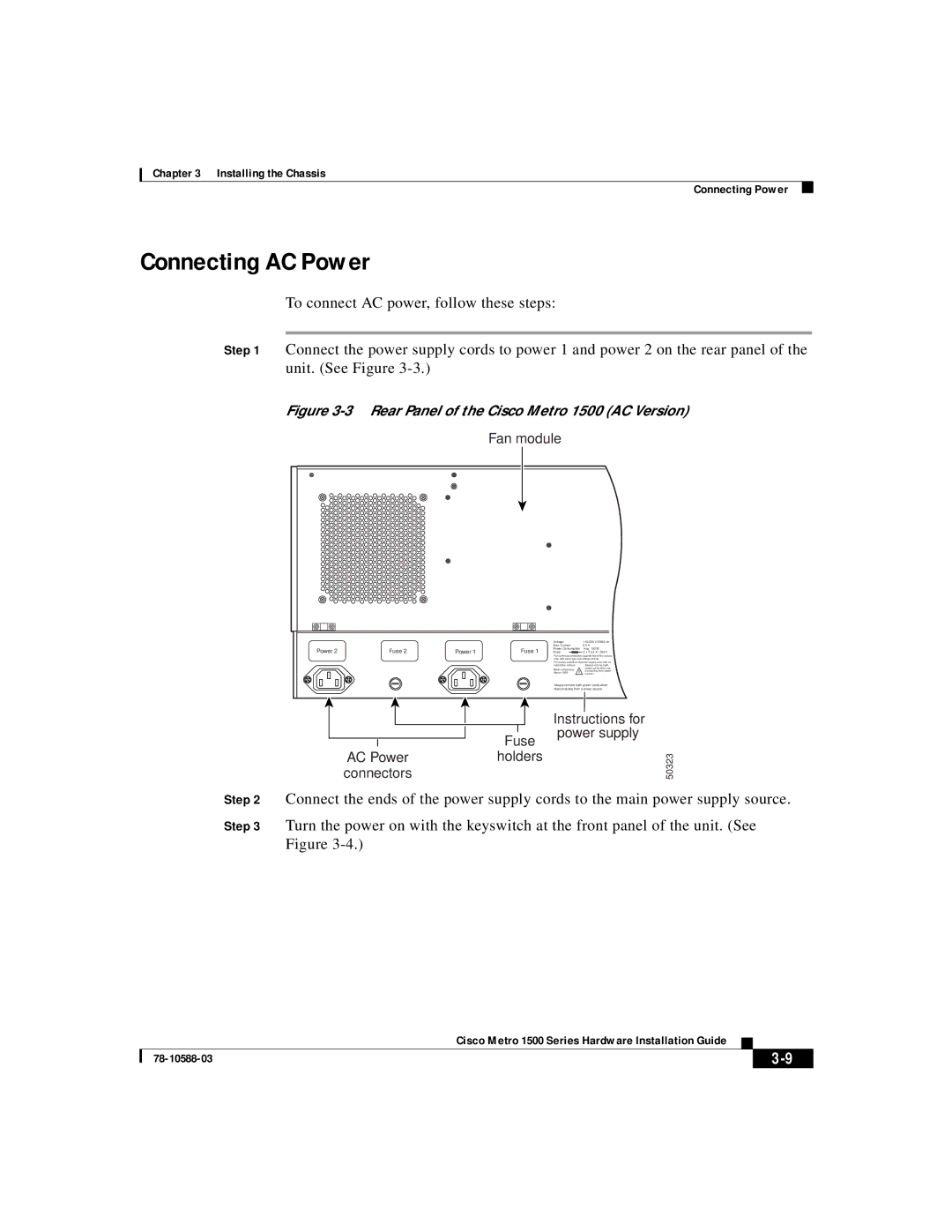 Cisco Systems 78-10588-03 manual Connecting AC Power, Fan module 