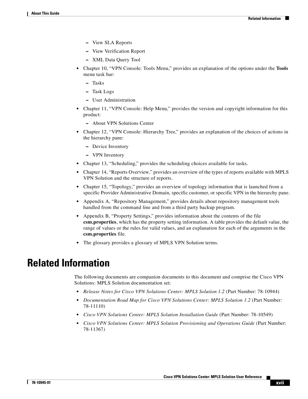 Cisco Systems 78-10945-01 manual Related Information, Xvii 