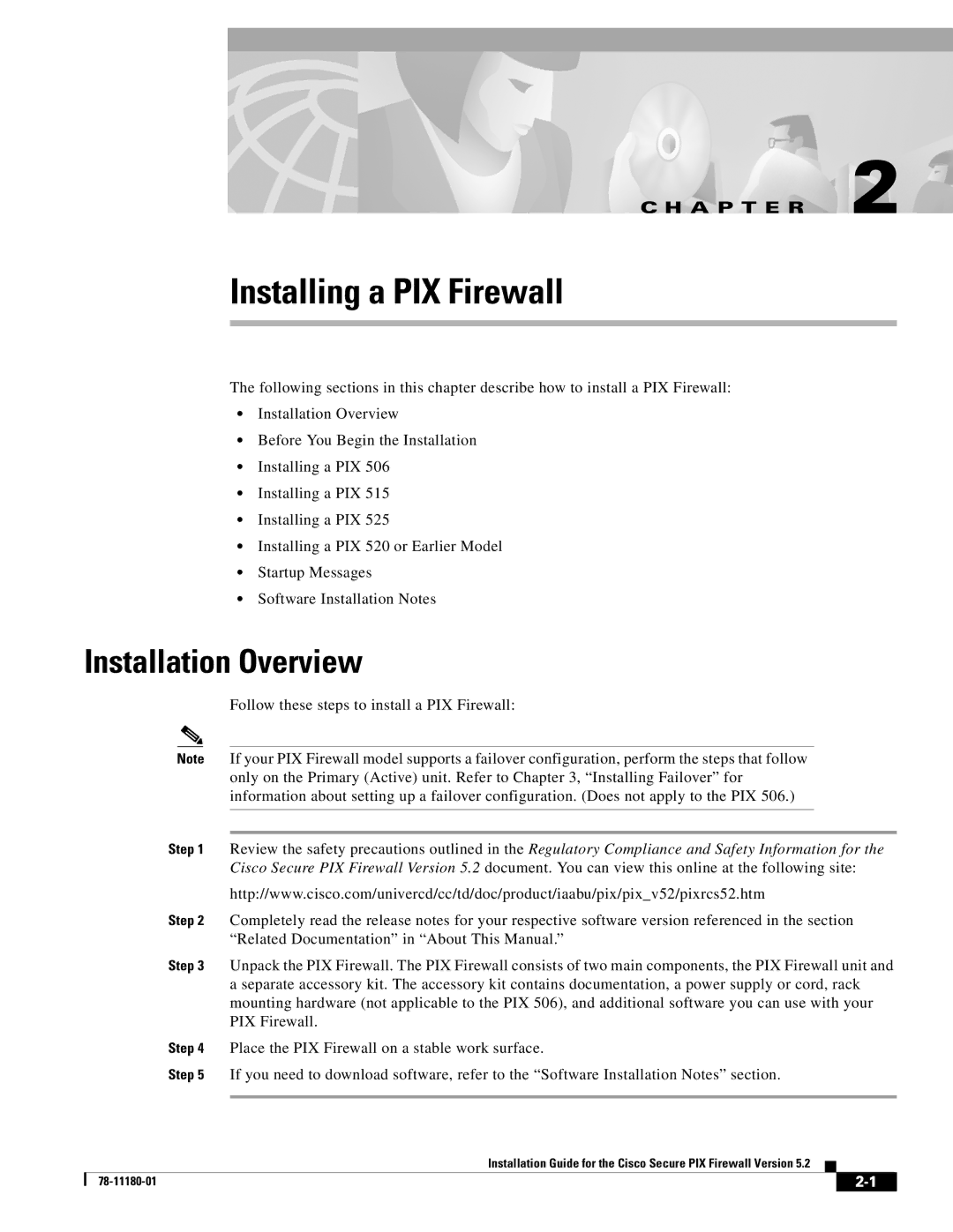 Cisco Systems 78-11180-01 manual Installation Overview, Follow these steps to install a PIX Firewall 