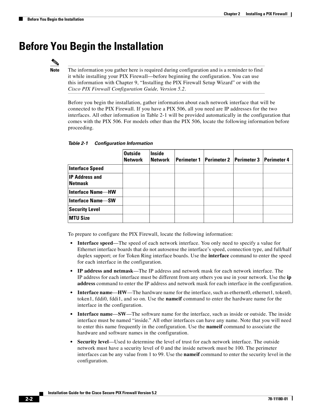 Cisco Systems 78-11180-01 manual Before You Begin the Installation, Perimeter 