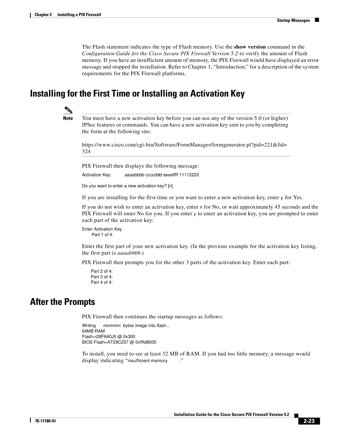 Cisco Systems 78-11180-01 manual After the Prompts, PIX Firewall then displays the following message 