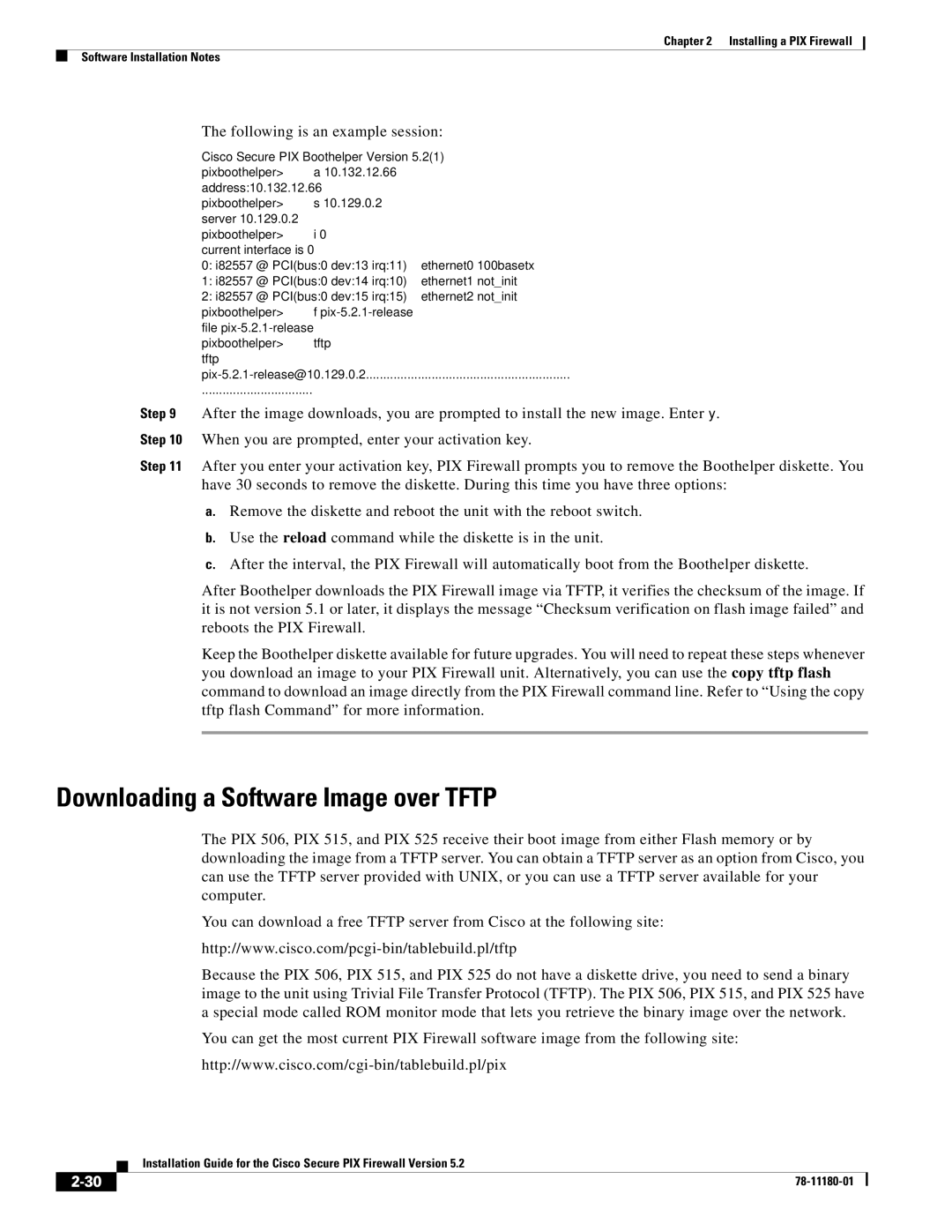 Cisco Systems 78-11180-01 manual Downloading a Software Image over Tftp, Following is an example session 