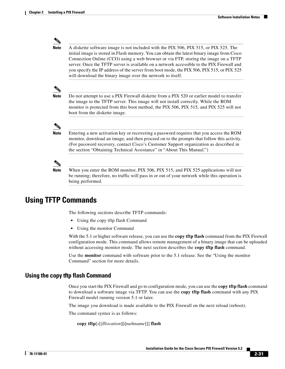 Cisco Systems 78-11180-01 manual Using Tftp Commands, Using the copy tftp flash Command 