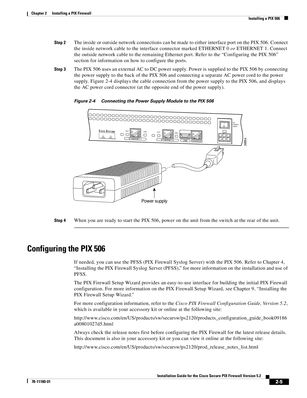 Cisco Systems 78-11180-01 manual Configuring the PIX, Connecting the Power Supply Module to the PIX 