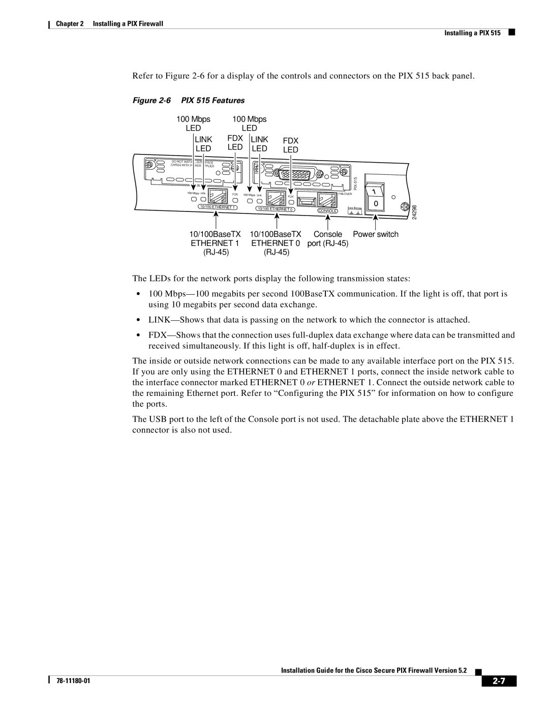 Cisco Systems 78-11180-01 manual PIX 515 Features 