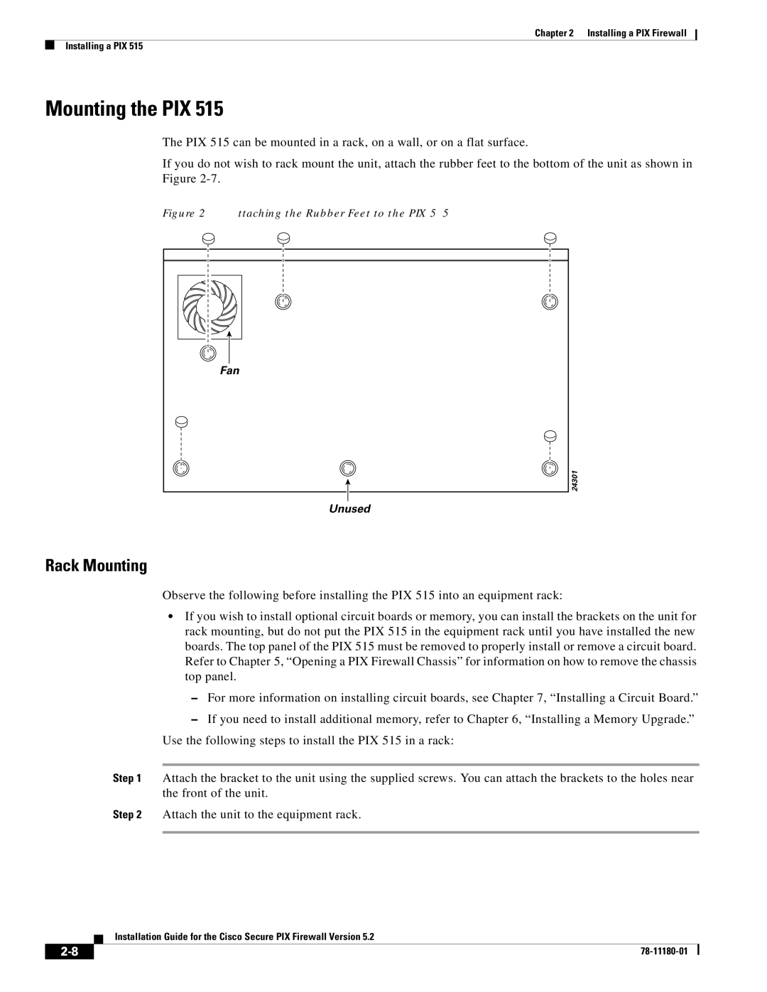 Cisco Systems 78-11180-01 manual Mounting the PIX, Rack Mounting 