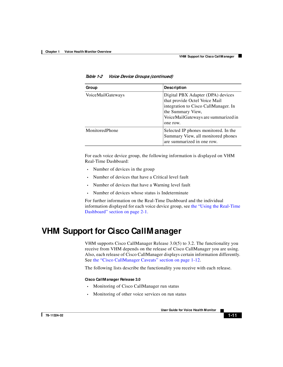 Cisco Systems 78-11324-02 manual VHM Support for Cisco CallManager, Cisco CallManager Release 