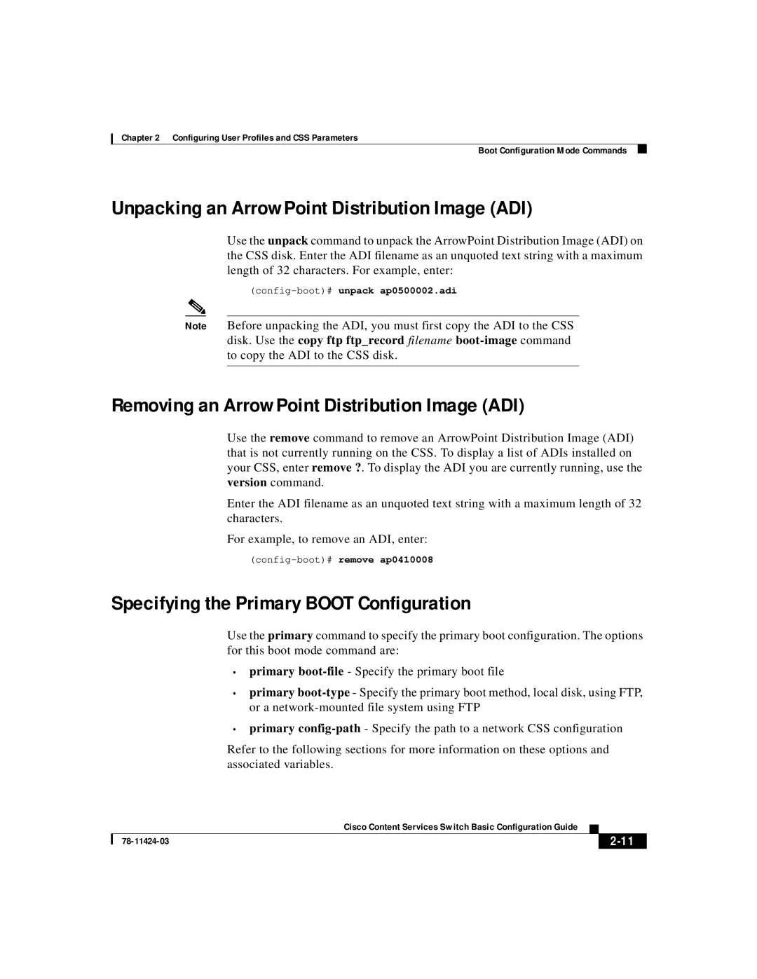 Cisco Systems 78-11424-03 Unpacking an ArrowPoint Distribution Image ADI, Removing an ArrowPoint Distribution Image ADI 