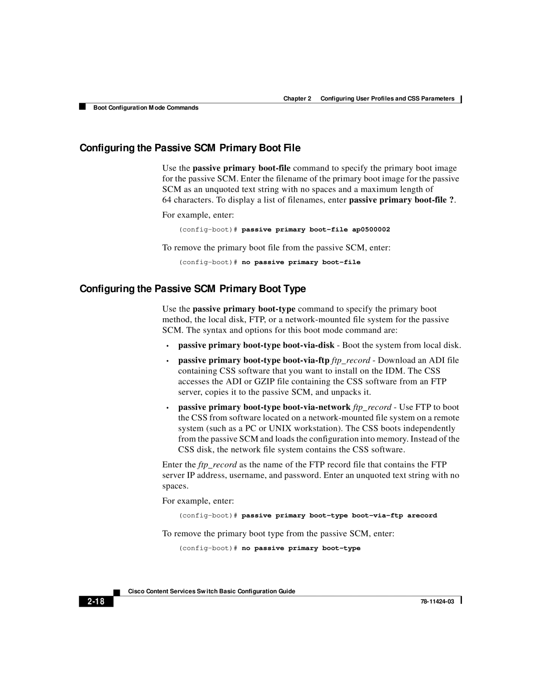 Cisco Systems 78-11424-03 Configuring the Passive SCM Primary Boot File, Configuring the Passive SCM Primary Boot Type 